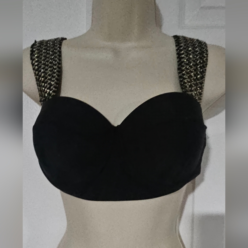Black Strapless Top with Gold Accents